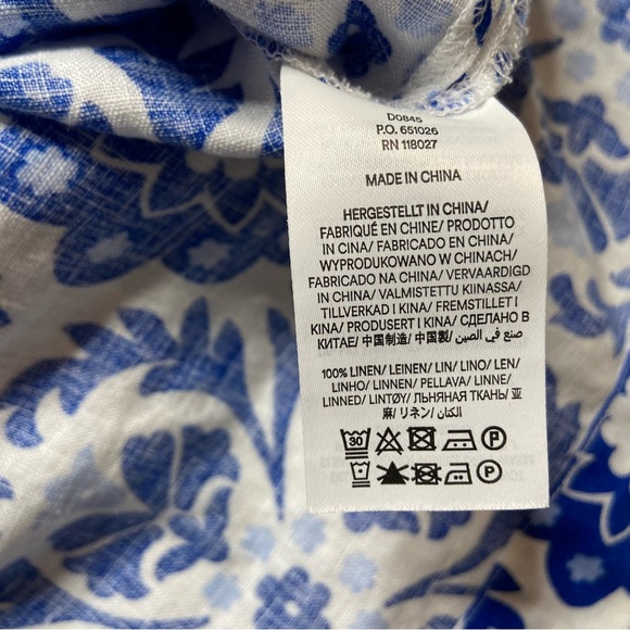 Boden Blue and White Floral Print Long Sleeve Linen Dress Mosaic Bloom Size 8 - Picture 7 of 8